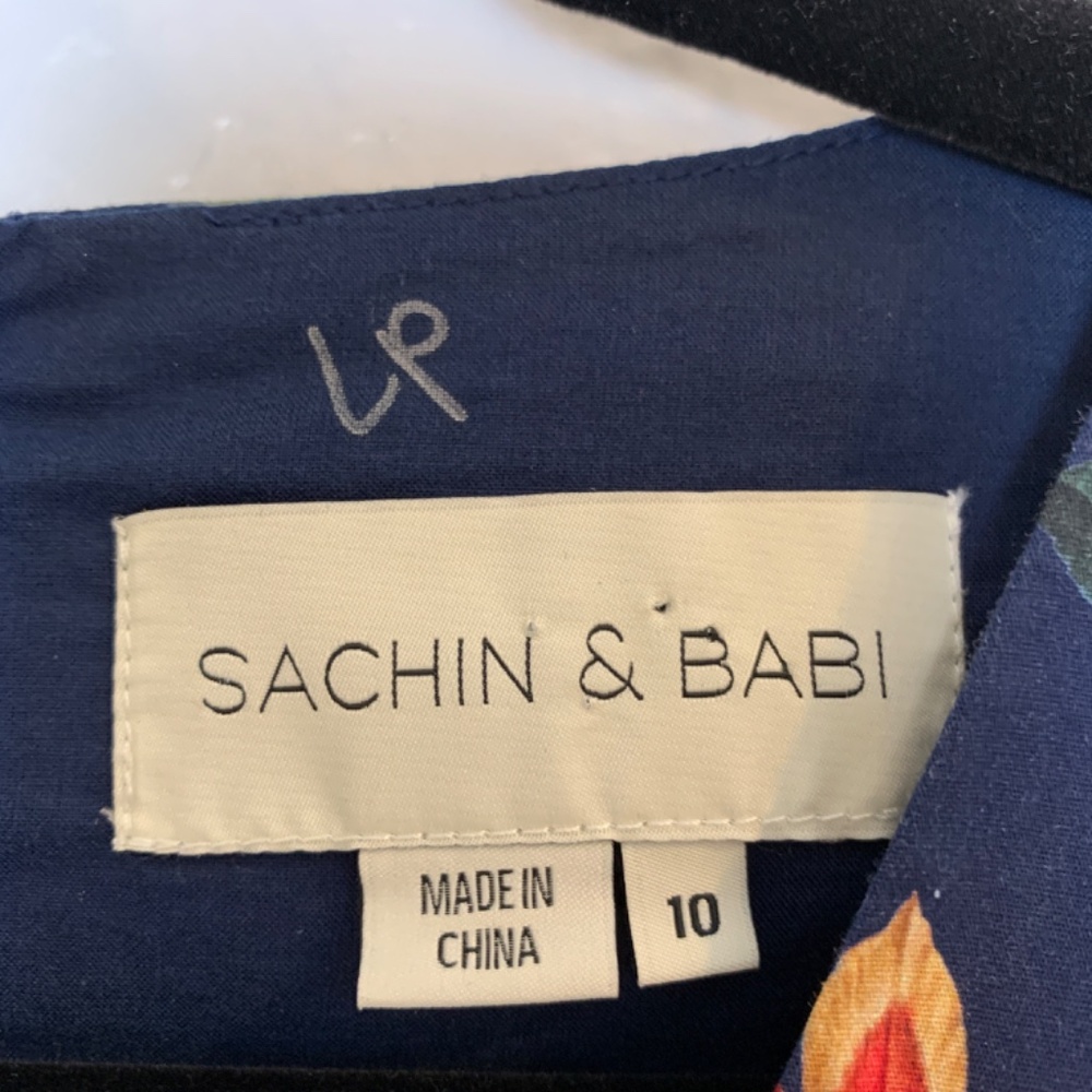 Sachin & Babi Fruit Floral Print Mini Dress Size 10 Blue Brunch Garden Party - Picture 3 of 16